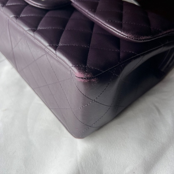 CHANEL 2020 QUILTED LAMBSKIN CLASSIC JUMBO DOUBLE FLAP BAG - EGGPLANT - Picture 4 of 11